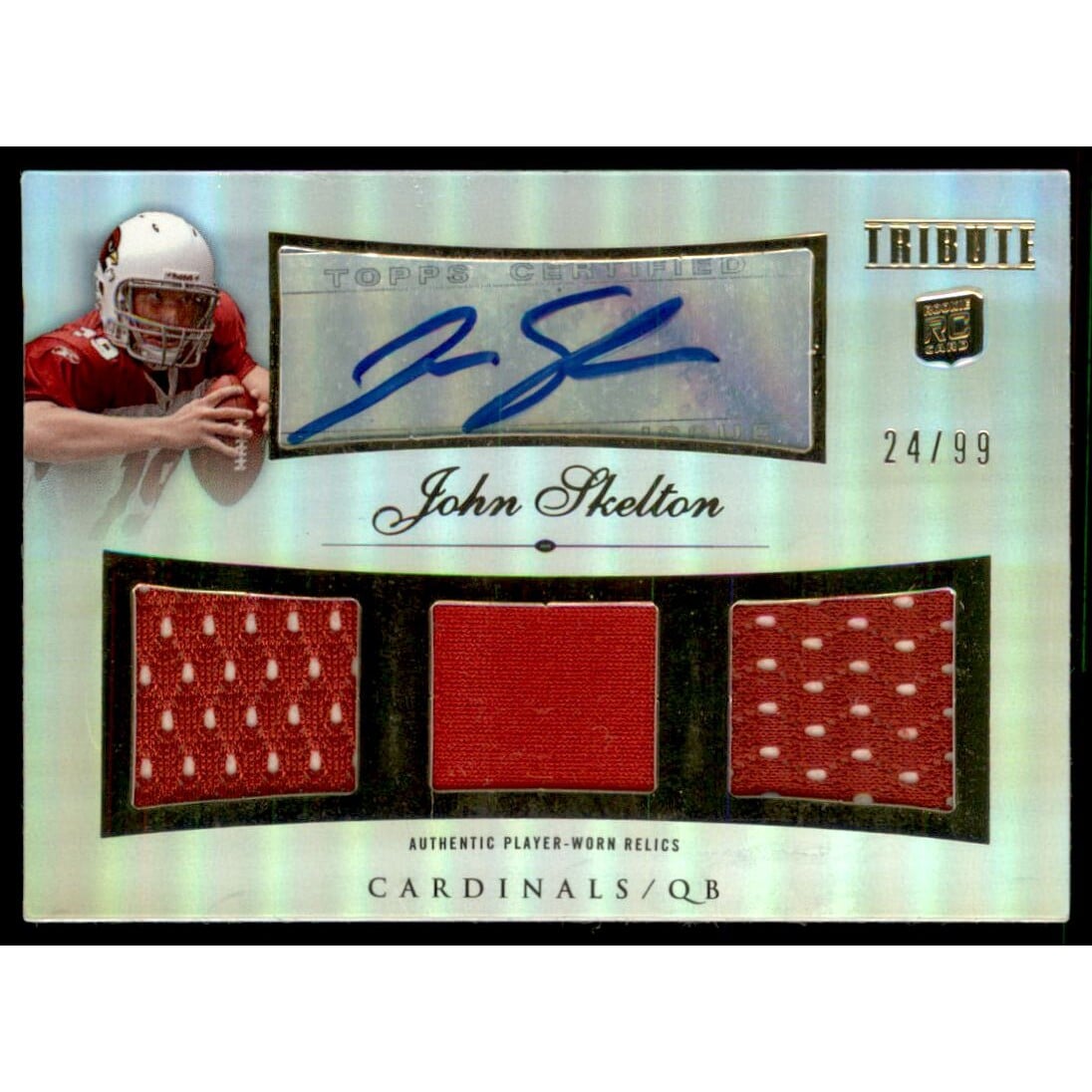 2010 Topps Tribute Autographed Triple Relics #ATRJSK John Skelton/99. rookie card picture