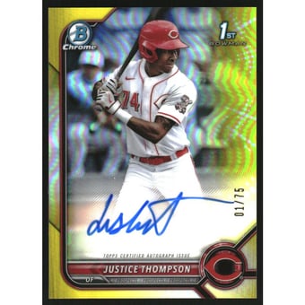 2022 Bowman Chrome Prospect Autographs Yellow Refractors #CPAJT Justice Thompson