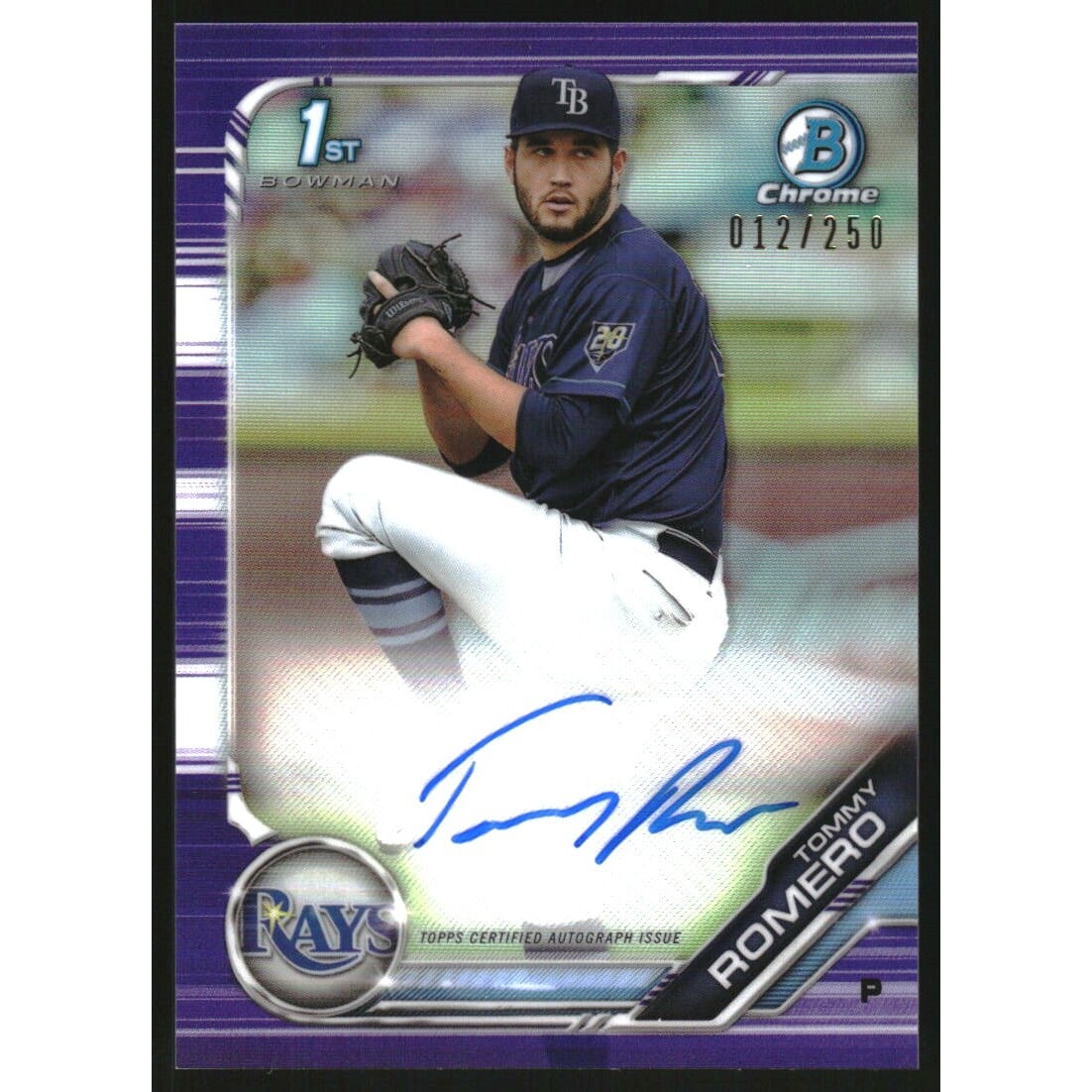 2019 Bowman Chrome Prospect Autographs Purple Refractors #CPATR Tommy Romero. rookie card picture