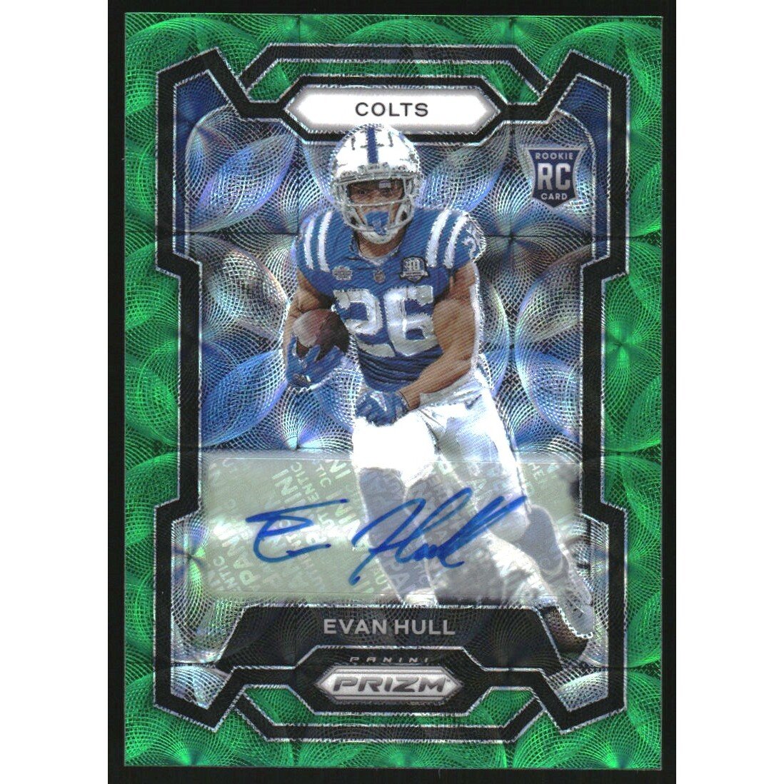 2023 Panini Prizm Autographs Prizms Green Scope #344 Evan Hull. rookie card picture