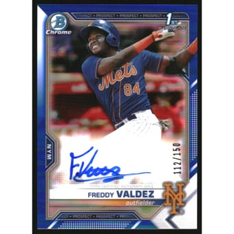 2021 Bowman Chrome Prospect Autographs Blue Refractors #CPAFV Freddy Valdez