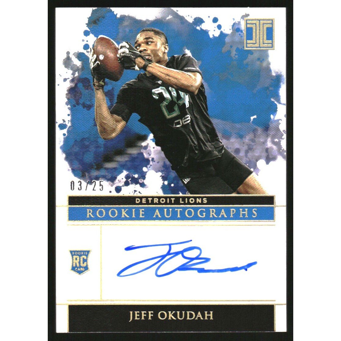 2020 Panini Impeccable Rookie Autographs Gold #143 Jeff Okudah. rookie card picture