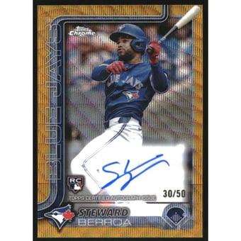 2025 Topps Chrome Rookie Autographs Gold Wave Refractors #RASBE Steward Berroa