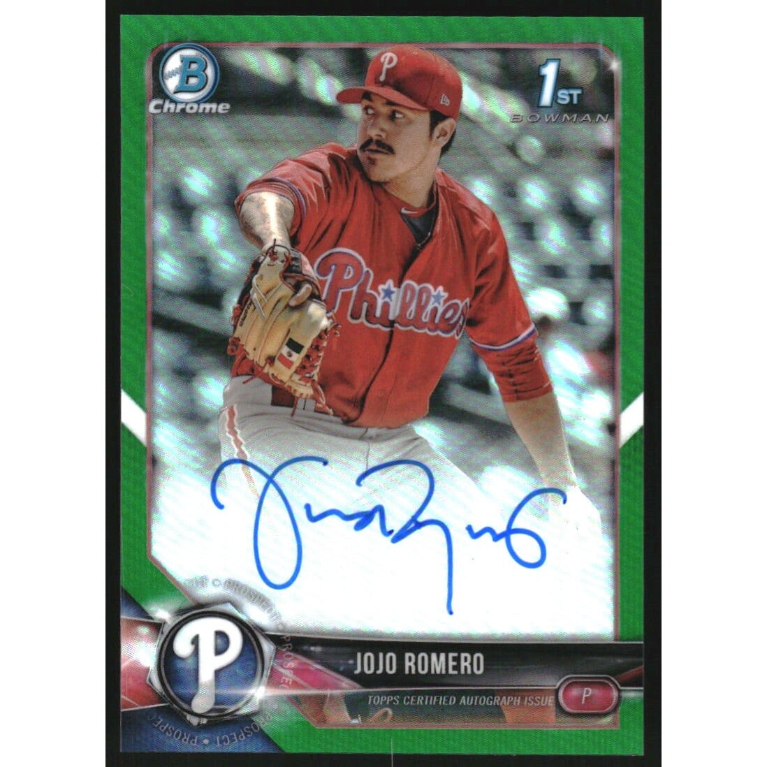 2018 Bowman Chrome Prospect Autographs Green Refractors #CPAJJR JoJo Romero. rookie card picture