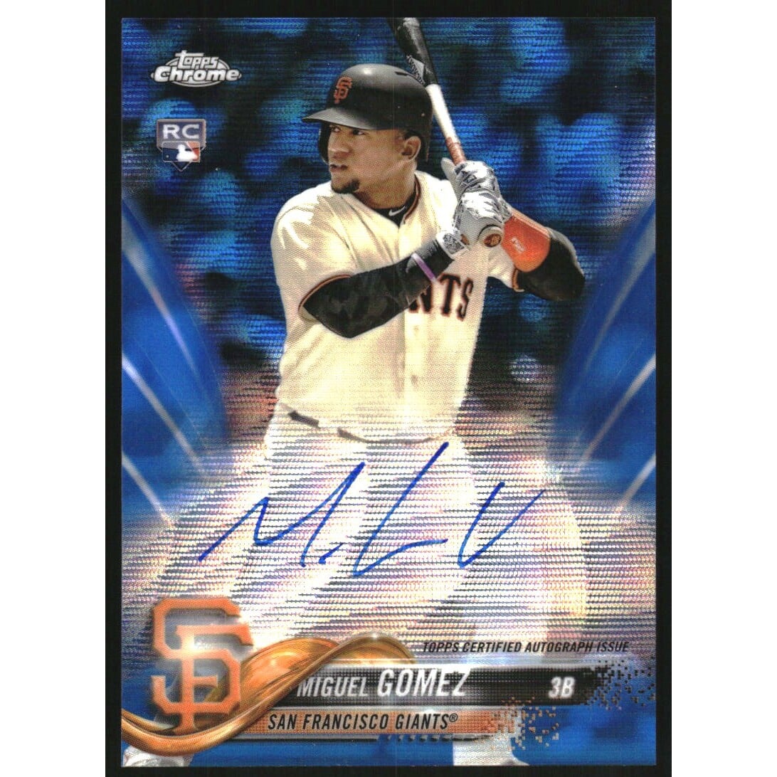 2018 Topps Chrome Rookie Autographs Blue Wave Refractors #RAMG Miguel Gomez. rookie card picture