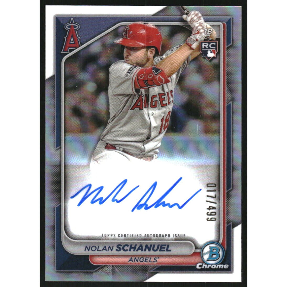 2024 Bowman Chrome Rookie Autographs Refractors #CRANS Nolan Schanuel/gray jsy. rookie card picture
