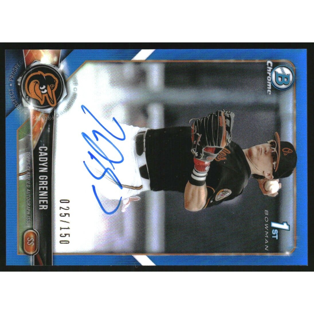 2018 Bowman Chrome Draft Autographs Blue Refractors #CDACG Cadyn Grenier/150. rookie card picture