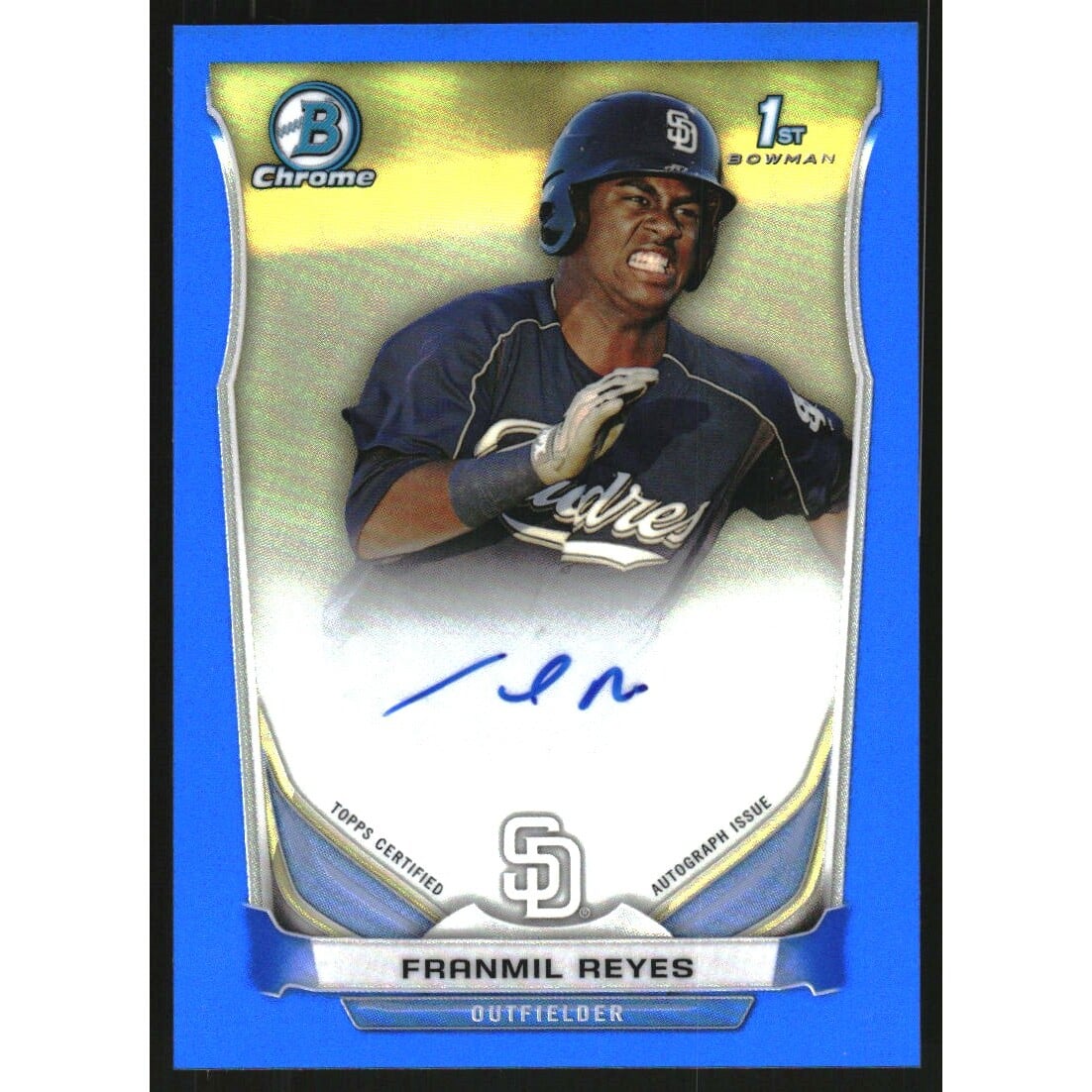 2014 Bowman Chrome Prospect Autographs Blue Refractors #BCAPFR Franmil Reyes. rookie card picture