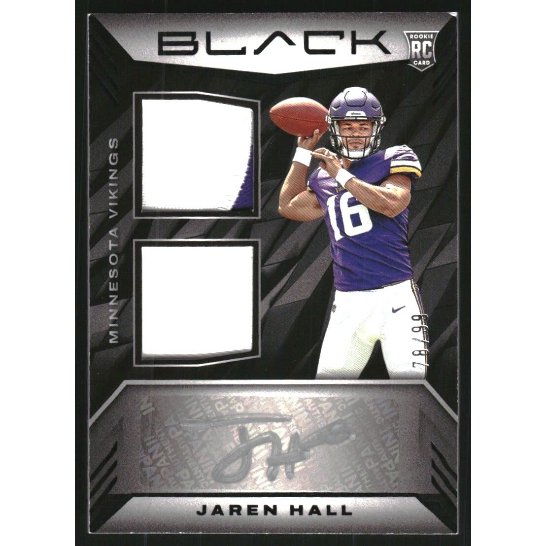 2023 Panini Black Rookie Signature Materials #16 Jaren Hall. rookie card picture