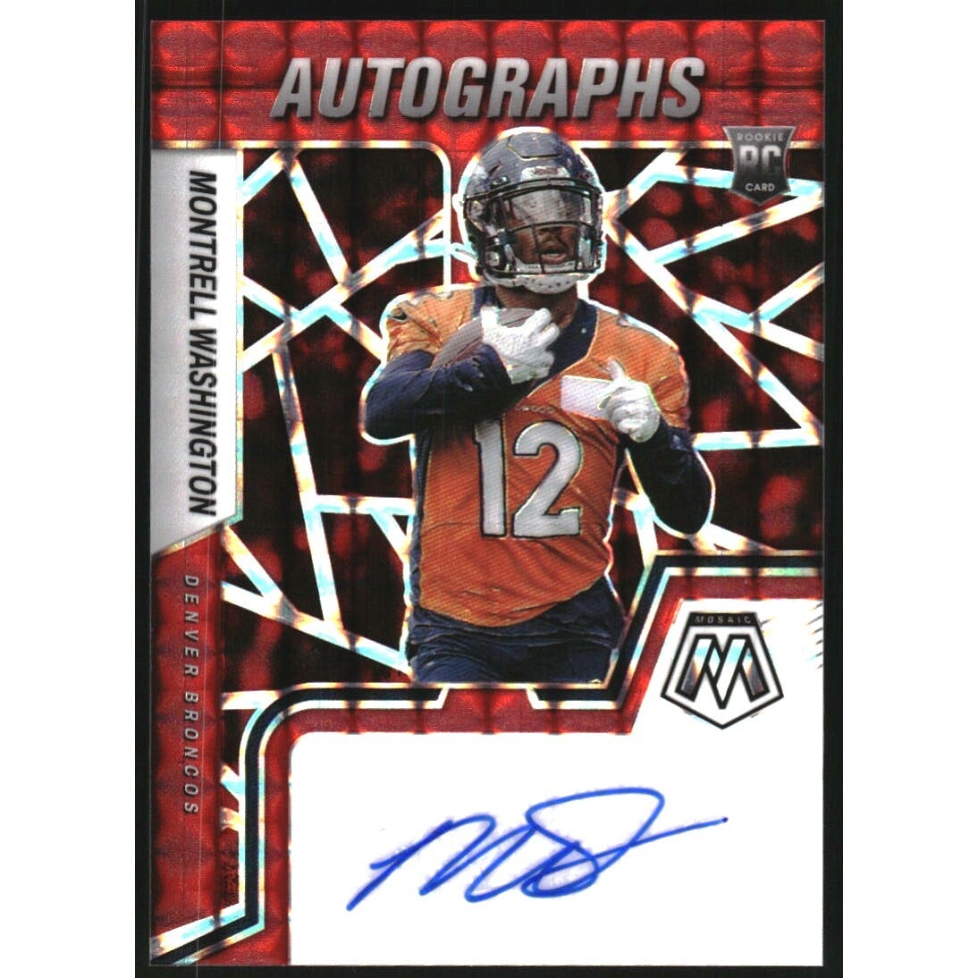 2022 Panini Mosaic Rookie Autographs Mosaic Red #88 Montrell Washington. rookie card picture