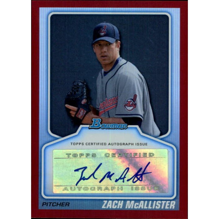 2010 Bowman Draft Prospect Autographs Red #ZM Zach McAllister. rookie card picture