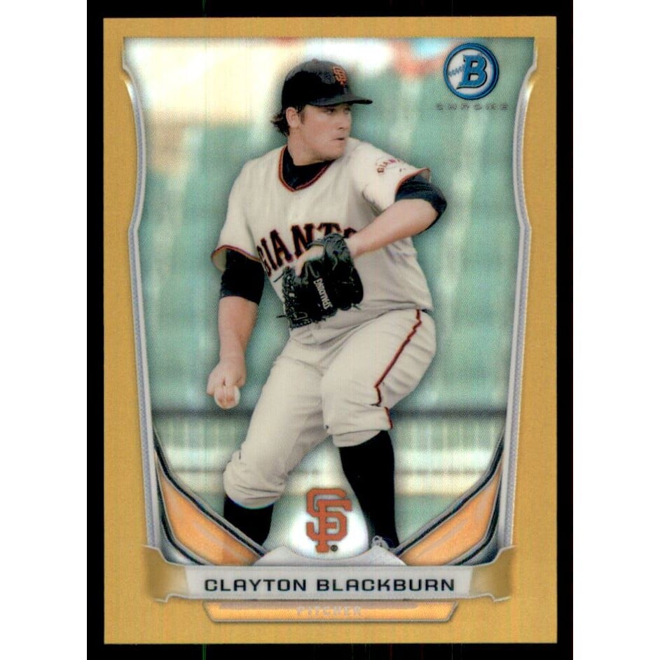 2014 Bowman Chrome Bowman Scout Top 5 Mini Gold Refractors #BMSFG2 Clayton Blackburn. rookie card picture