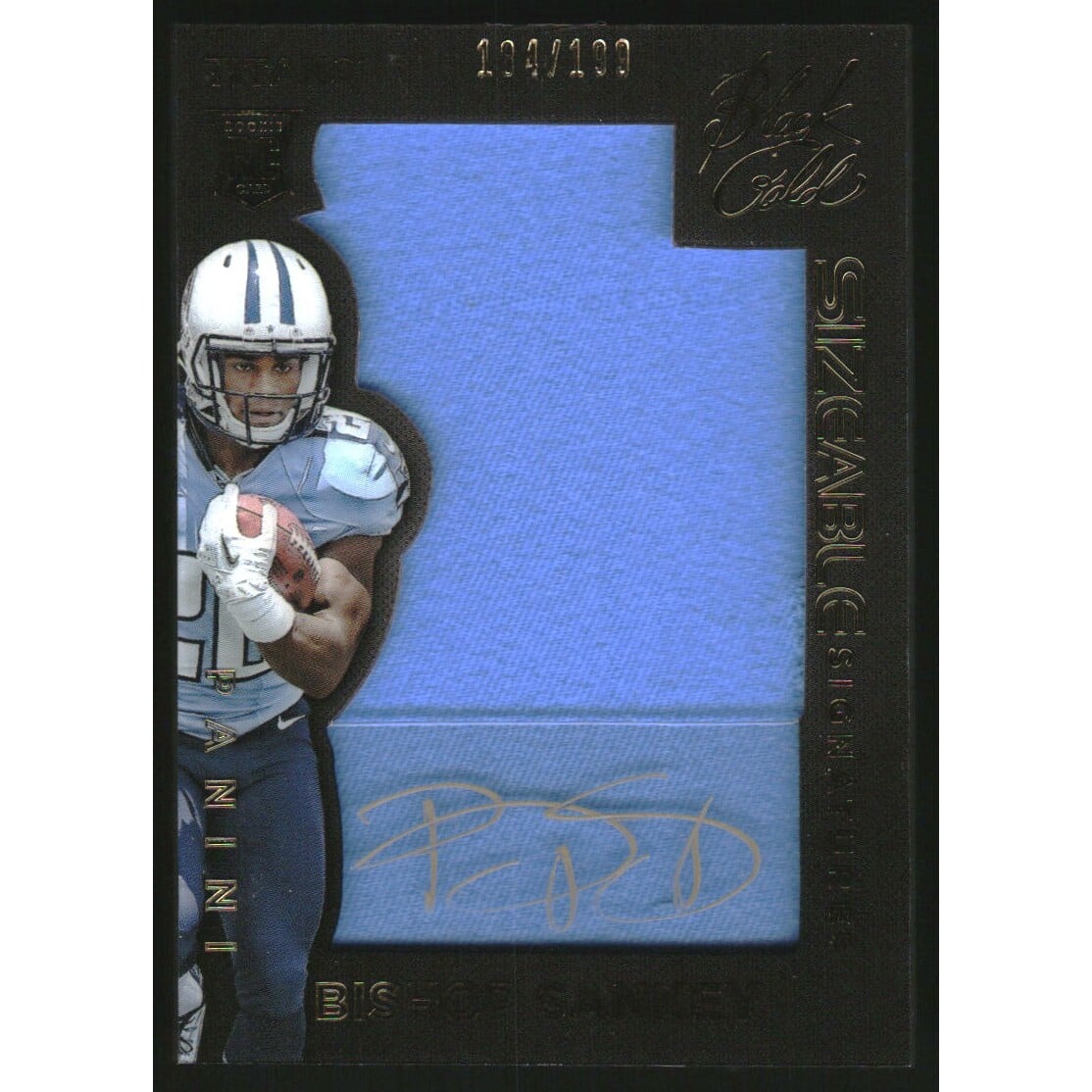 2014 Panini Black Gold Sizeable Signatures Rookie Jerseys #15 Bishop Sankey/199. rookie card picture