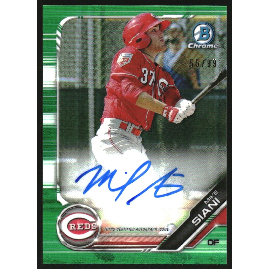 2019 Bowman Chrome Prospect Autographs Green Refractors #CPAMS Mike Siani. rookie card picture
