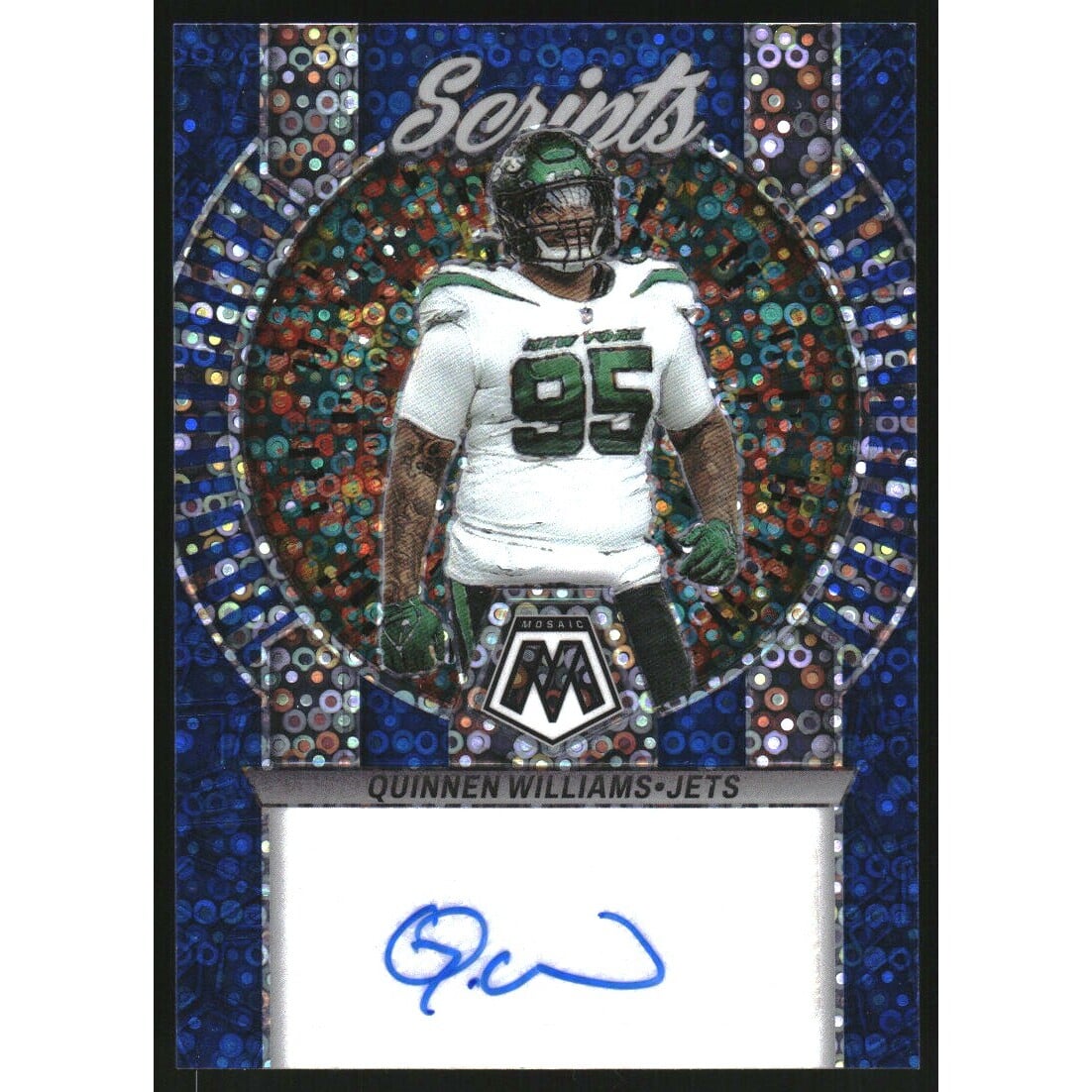 2023 Panini Mosaic Scripts No Huddle Blue #13 Quinnen Williams. rookie card picture