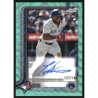 2025 Topps Chrome Rookie Autographs Aqua Wave Refractors #RALJI Leo Jimenez