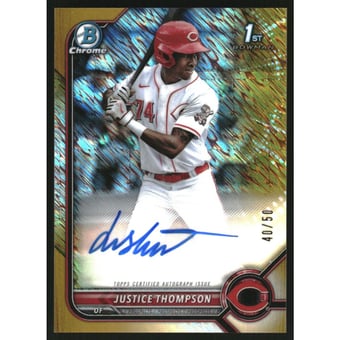 2022 Bowman Chrome Prospect Autographs Gold Shimmer Refractors #CPAJT Justice Thompson