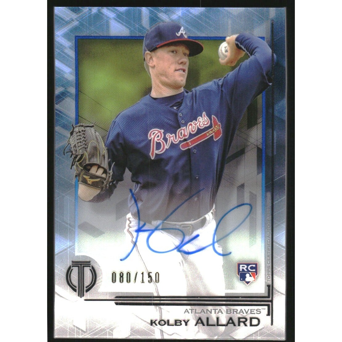 2019 Topps Tribute Autographs Blue #TAKA Kolby Allard. rookie card picture