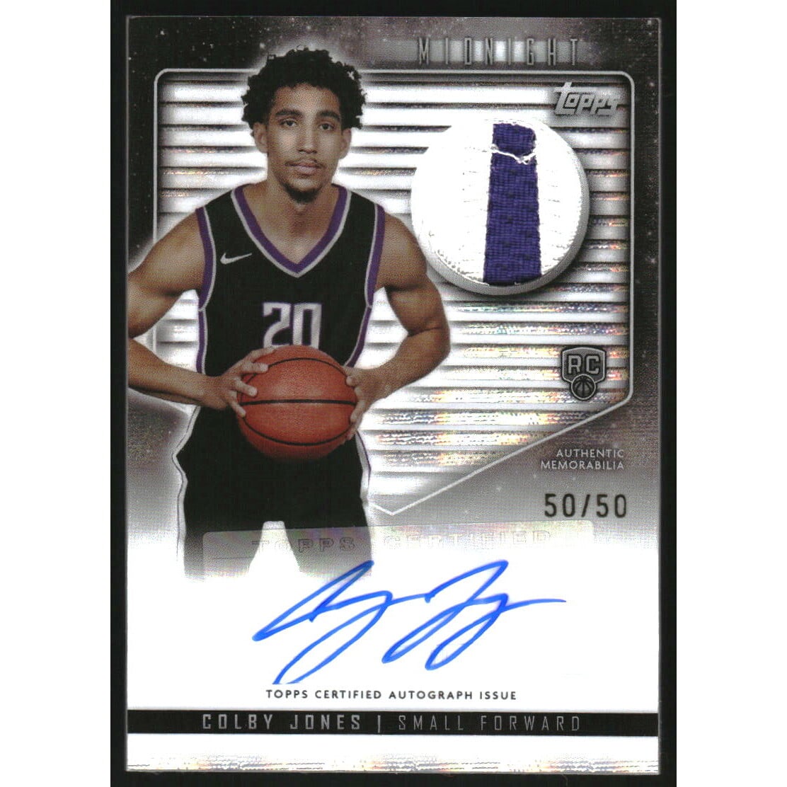 2023-24 Topps Midnight Rookie Jersey Autographs Moon Beam #RJACJ Colby Jones. rookie card picture
