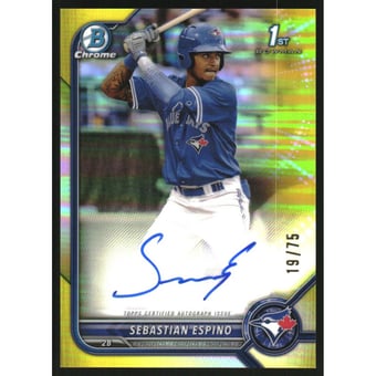 2022 Bowman Chrome Prospect Autographs Yellow Refractors #CPASE Sebastian Espino