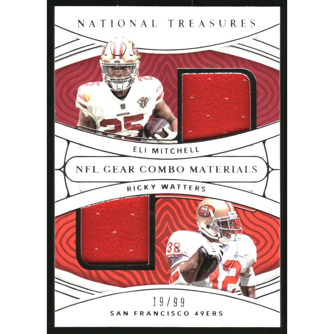 2021 Panini National Treasures NFL Gear Combo Materials #CMJU Eli Mitchell/Ricky Watters. rookie card picture