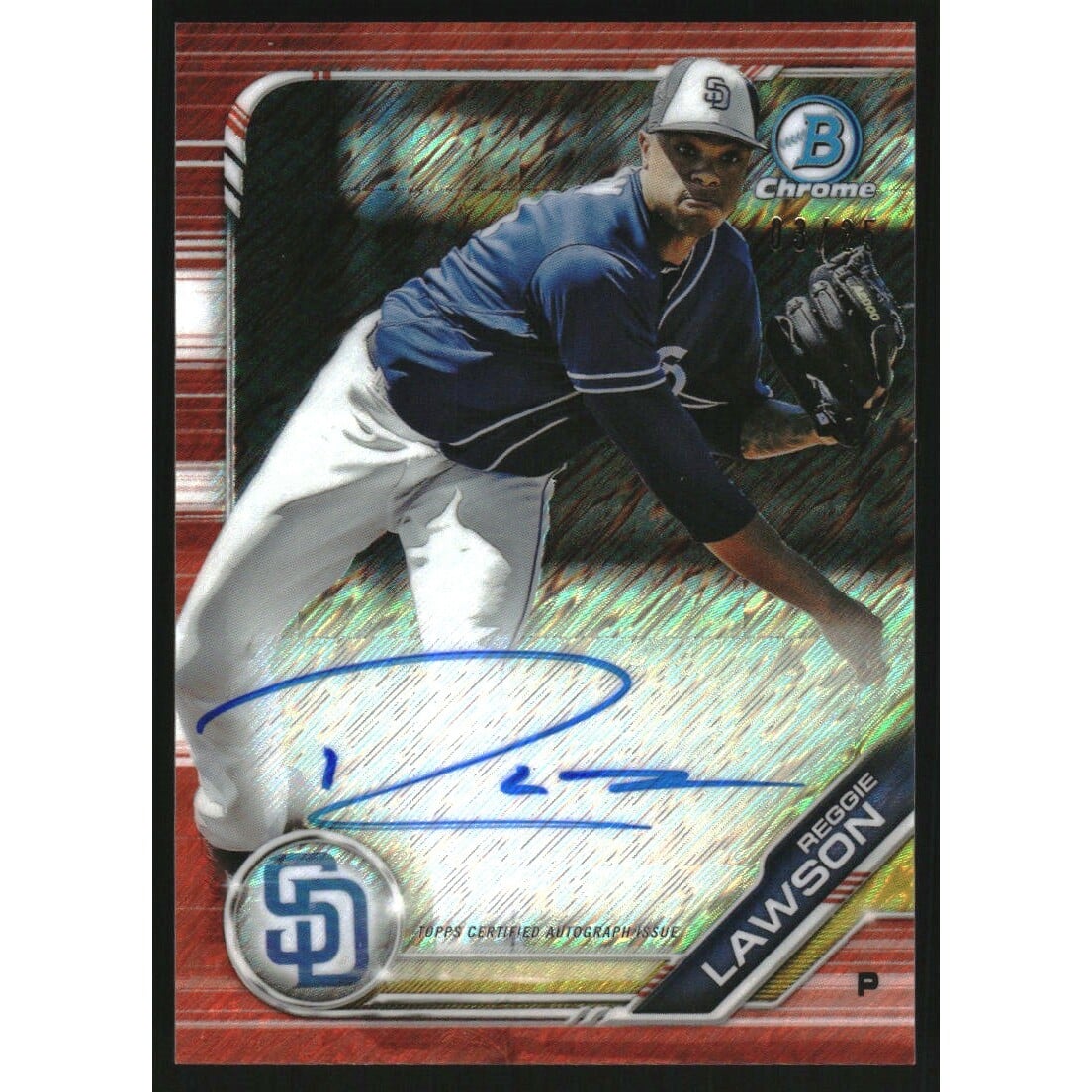 2019 Bowman Chrome Prospect Autographs Orange Shimmer Refractors #CPARL Reggie Lawson. rookie card picture