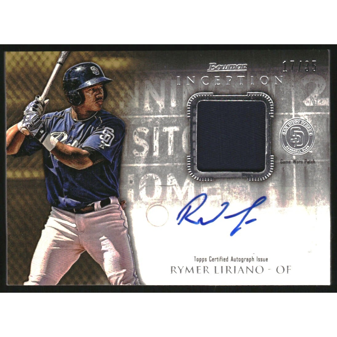 2013 Bowman Inception Patch Autographs #RL Rymer Liriano. rookie card picture