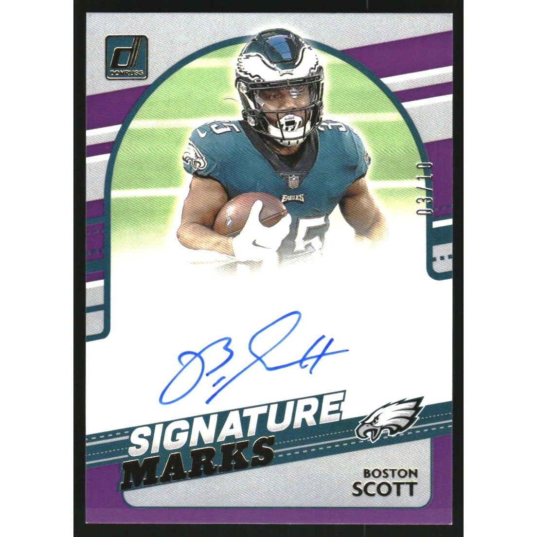 2021 Donruss Signature Marks Purple #11 Boston Scott. rookie card picture