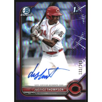 2022 Bowman Chrome Prospect Autographs Purple Refractors #CPAJT Justice Thompson