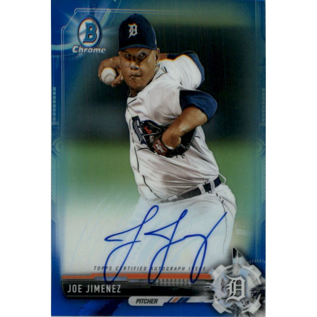 2017 Bowman Chrome Prospect Autographs Blue Refractors #CPAJJ Joe Jimenez. rookie card picture