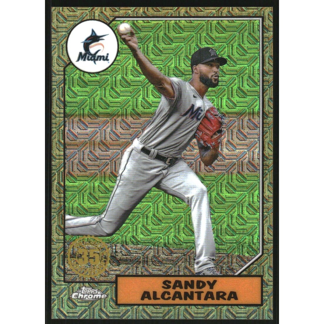 2022 Topps '87 Topps Silver Pack Chrome Series 2 Gold Refractors #T87C225 Sandy Alcantara. rookie card picture
