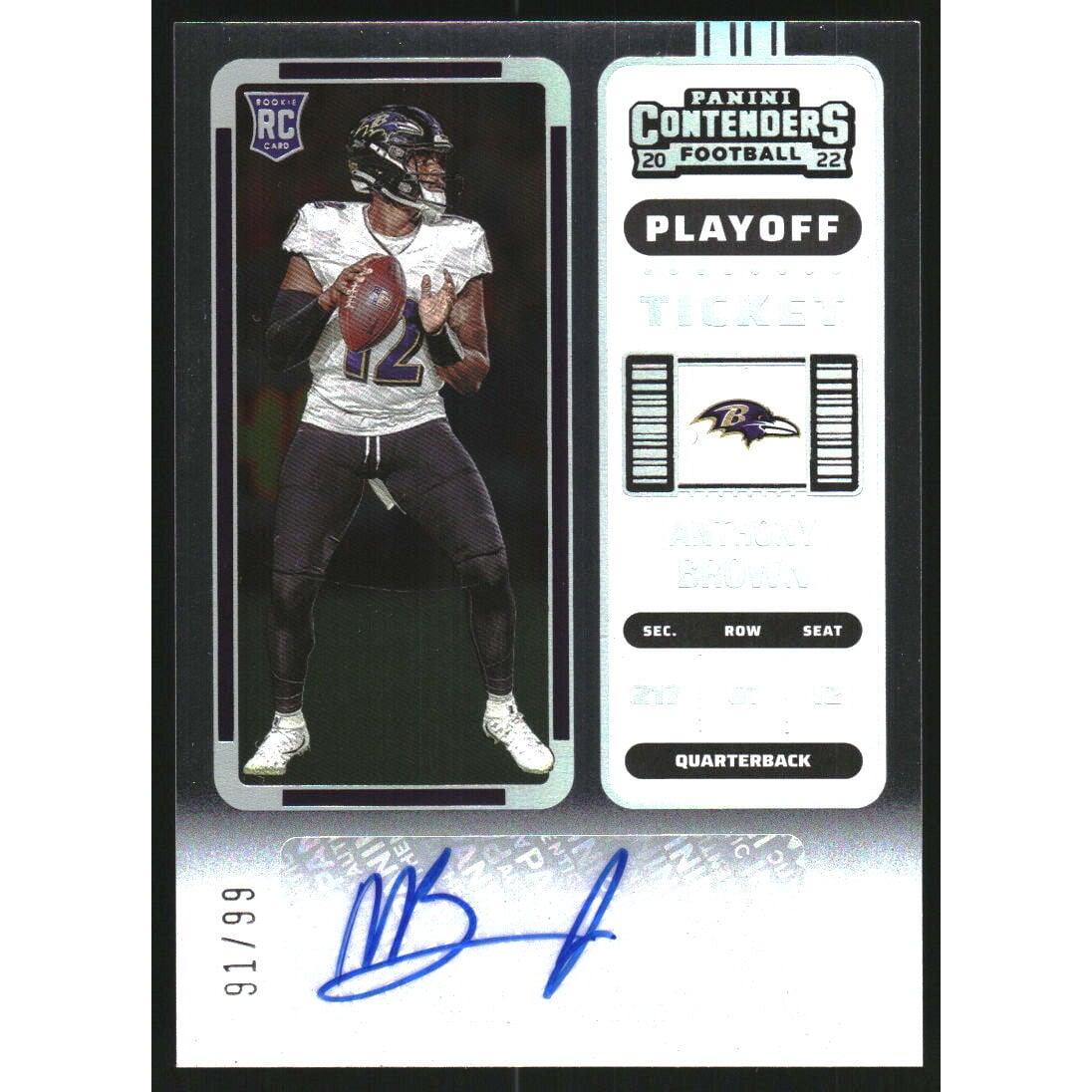 2022 Panini Contenders Playoff Ticket #284 Anthony Brown AU. rookie card picture