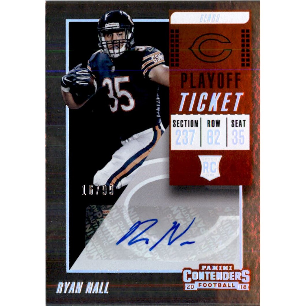 2018 Panini Contenders Playoff Ticket #295 Ryan Nall AU/99. rookie card picture