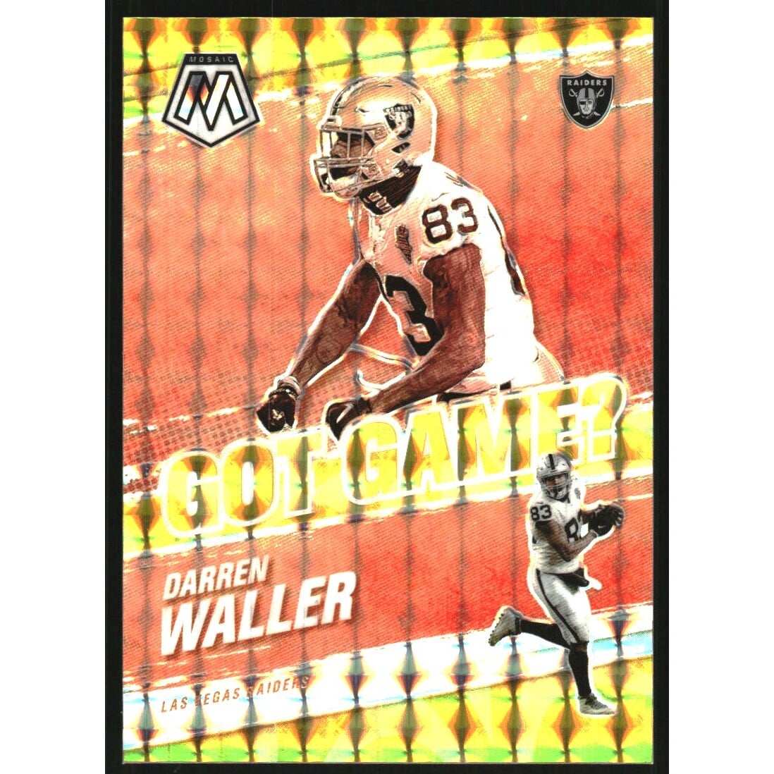 2021 Panini Mosaic Got Game Mosaic Reactive Yellow #22 Darren Waller. rookie card picture
