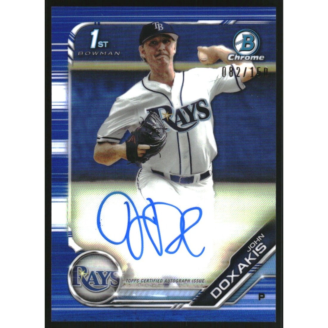 2019 Bowman Chrome Draft Autographs Blue Refractors #CDAJD John Doxakis. rookie card picture