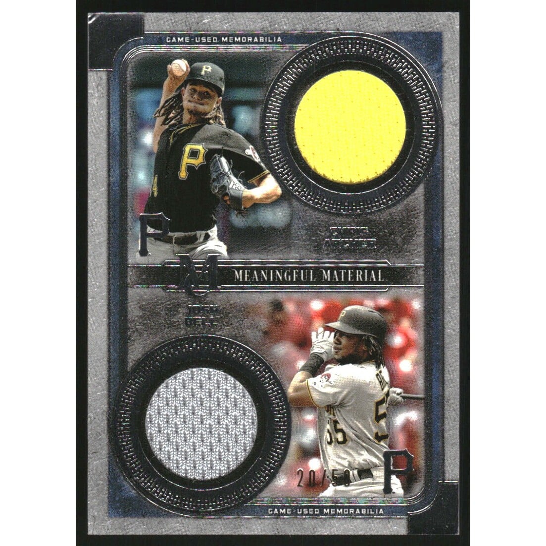 2019 Topps Museum Collection Dual Meaningful Material Relics #DMRAJ Chris Archer/Josh Bell. rookie card picture