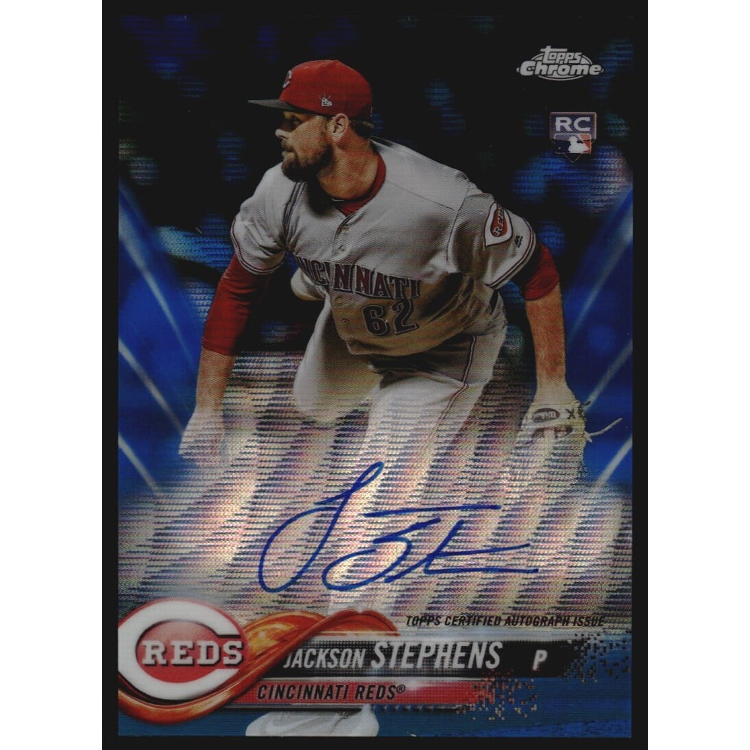 2018 Topps Chrome Rookie Autographs Blue Wave Refractors #RAJS Jackson Stephens. rookie card picture