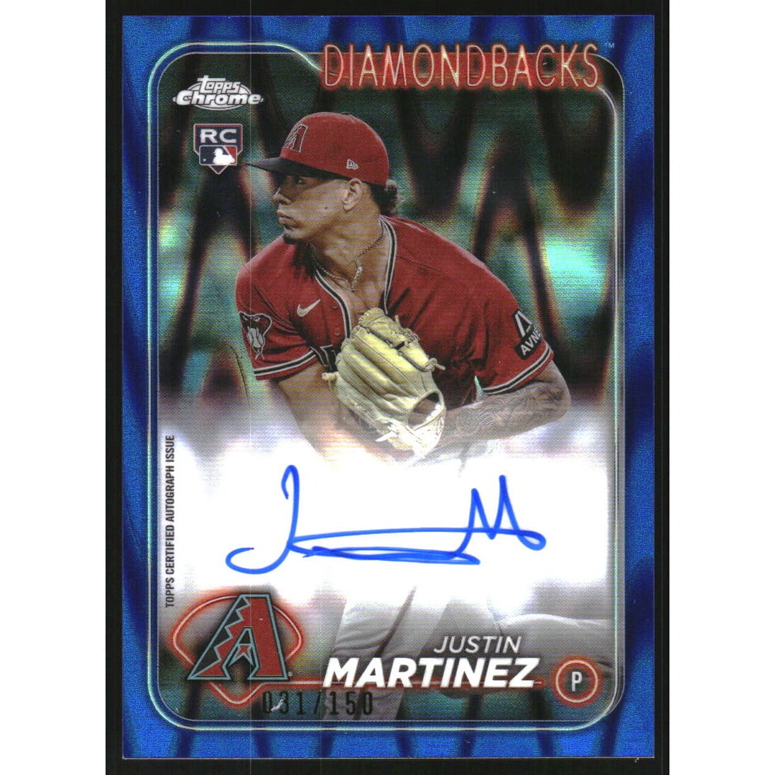 2024 Topps Chrome Rookie Autographs Blue RayWave Refractors #RAJMA Justin Martinez. rookie card picture