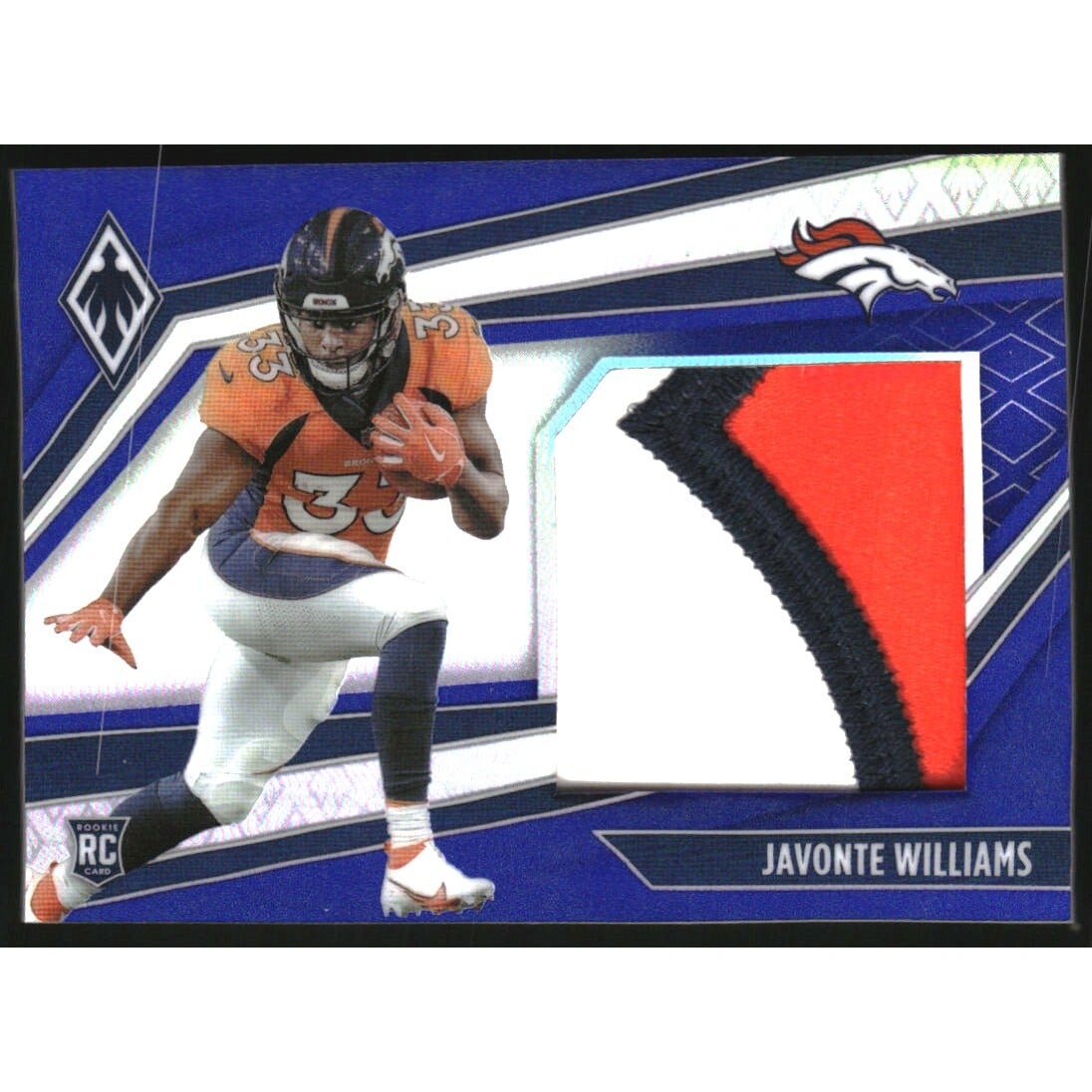 2021 Panini Phoenix Rookie Jumbo Memorabilia Purple #11 Javonte Williams. rookie card picture