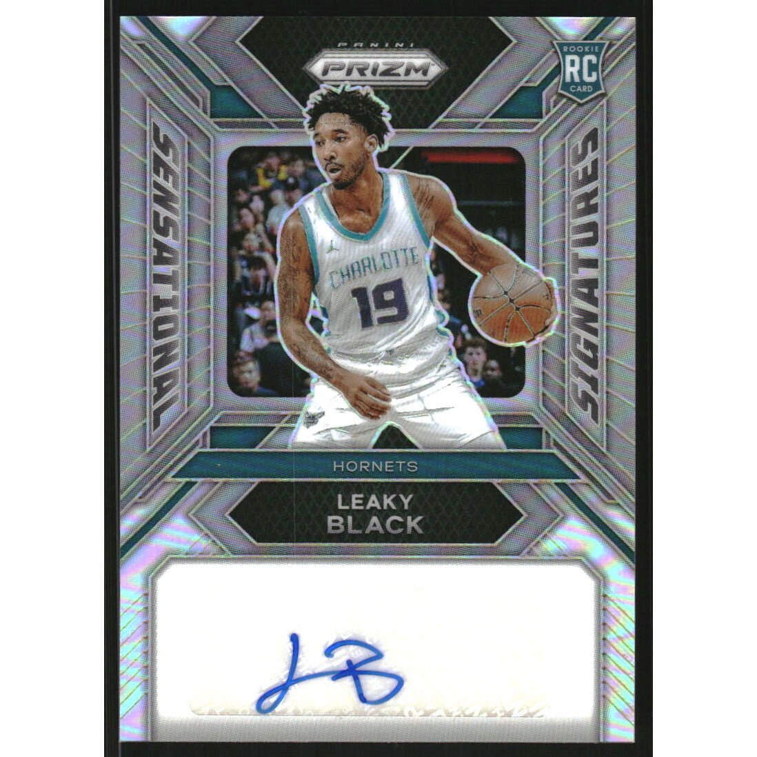 2023-24 Panini Prizm Sensational Signatures Prizms Silver #12 Leaky Black. rookie card picture