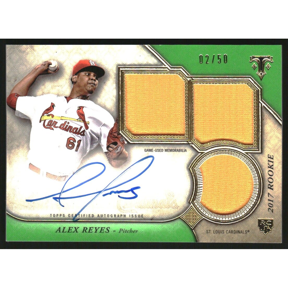 2017 Topps Triple Threads Emerald #RPAAR Alex Reyes JSY AU. rookie card picture