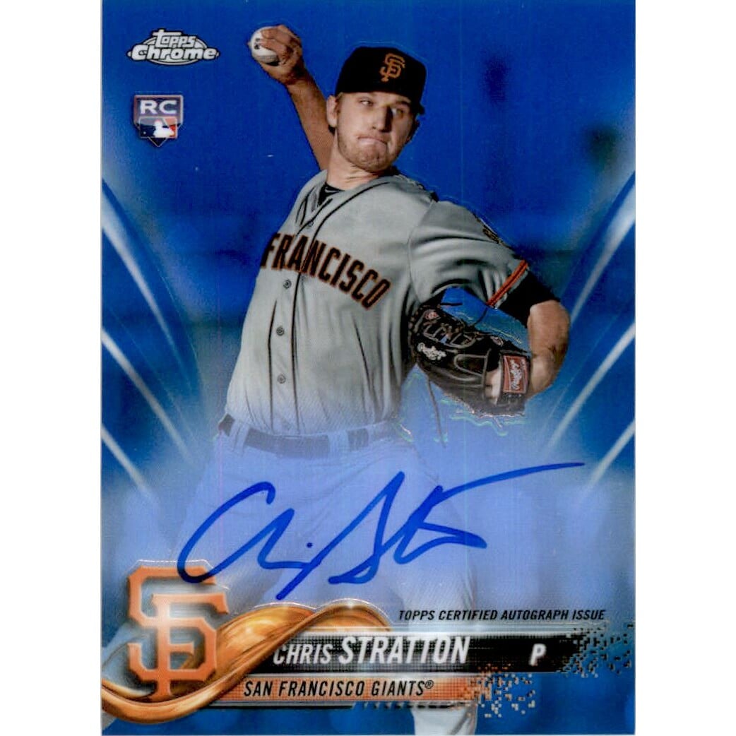 2018 Topps Chrome Rookie Autographs Blue Refractors #RACST Chris Stratton. rookie card picture