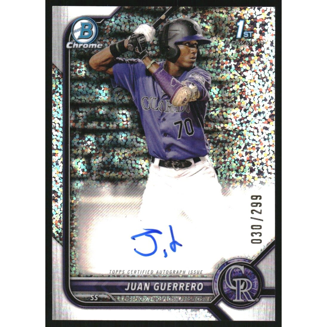 2022 Bowman Chrome Prospect Autographs Speckle Refractors #CPAJGO Juan Guerrero. rookie card picture