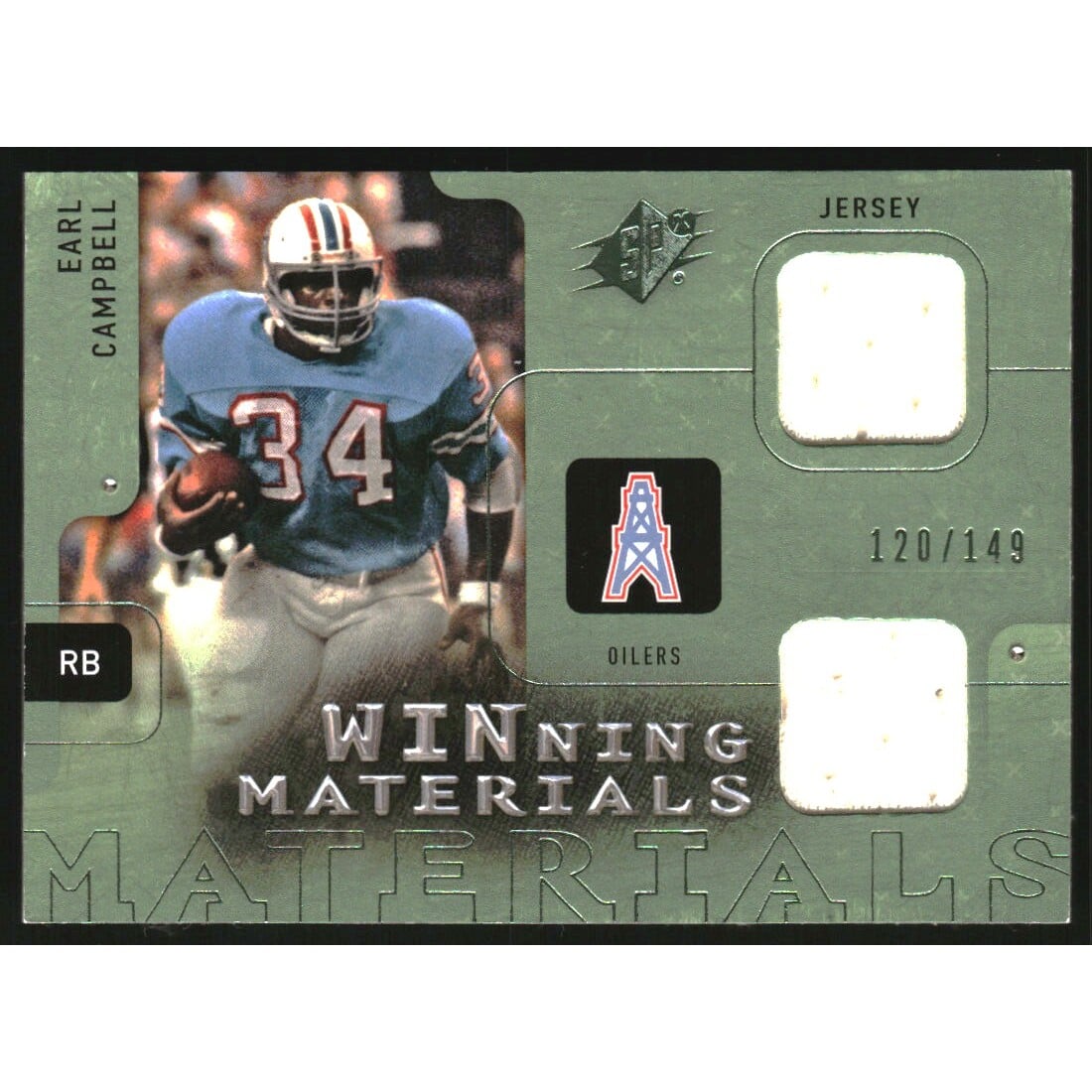 2009 SPx Winning Materials Green Dual Swatch #WEC Earl Campbell