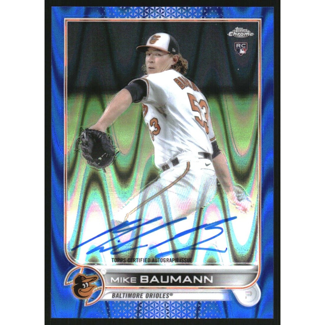 2022 Topps Chrome Rookie Autographs Blue RayWave Refractors #RAMB Mike Baumann. rookie card picture