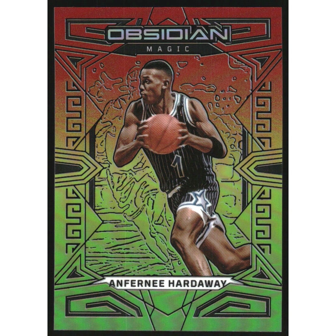 2022-23 Panini Obsidian Electric Etch Red Yellow Green Flood #142 Anfernee Hardaway. rookie card picture
