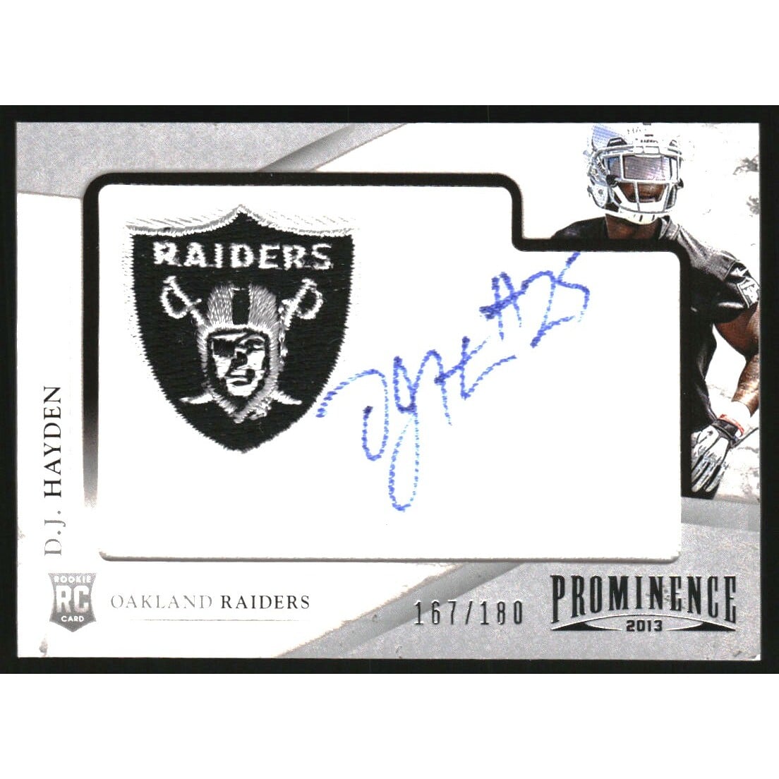 2013 Panini Prominence Rookie Team Logo Patch Signatures #115 D.J. Hayden/180