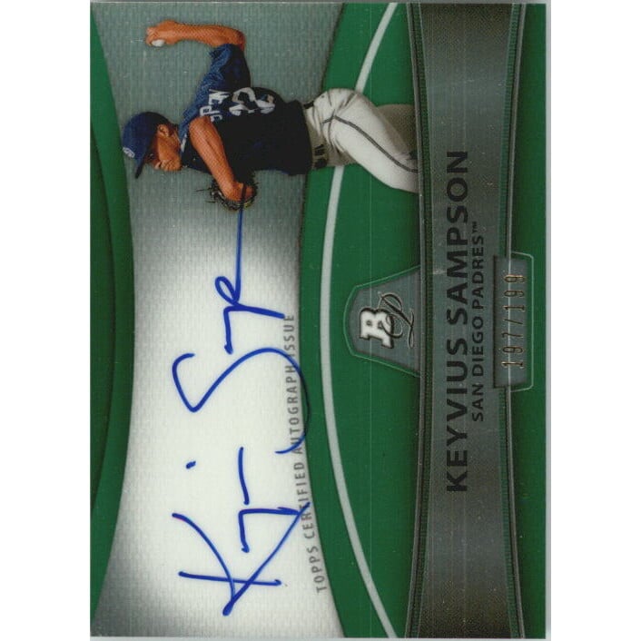 2010 Bowman Platinum Prospect Autographs Green Refractors #KSA Keyvius Sampson. rookie card picture