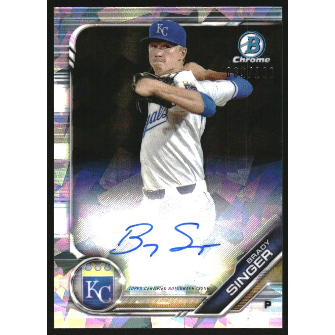 2019 Bowman Chrome Prospect Autographs Atomic Refractors #CPABS Brady Singer. rookie card picture