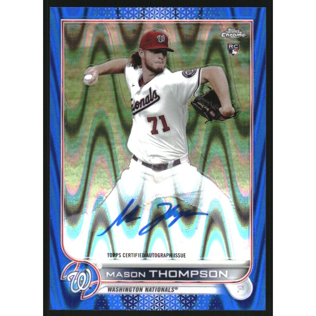 2022 Topps Chrome Rookie Autographs Blue RayWave Refractors #RAMT Mason Thompson. rookie card picture